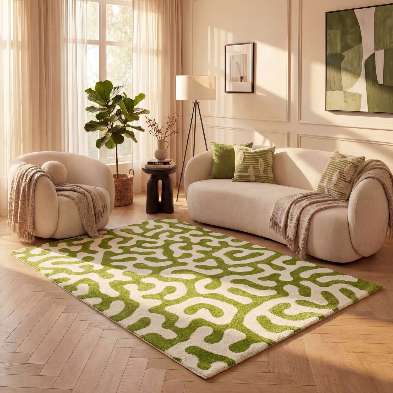 Joli Doodle Green & White Rug - PN Home