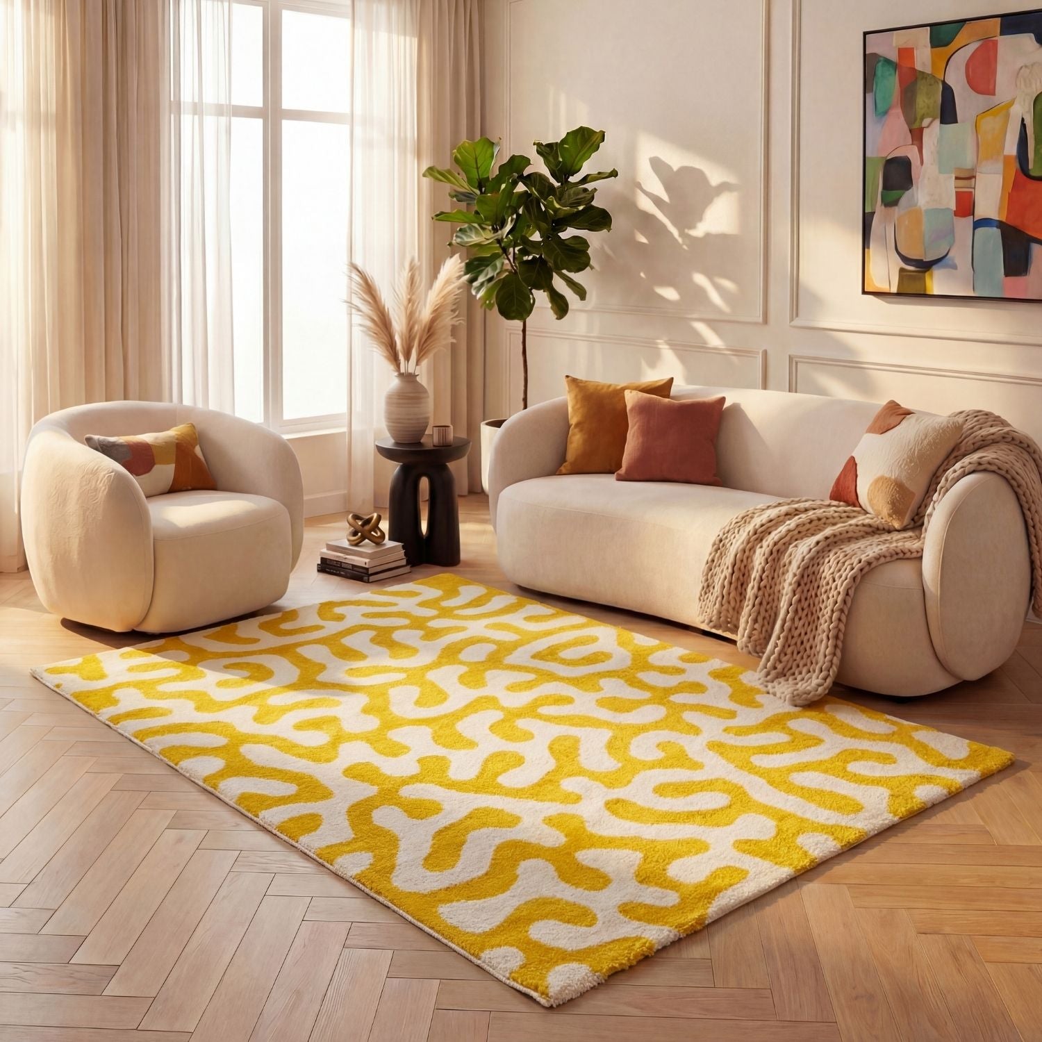 Joli Doodle Yellow & White Rug - PN Home