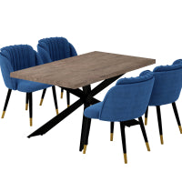 Milano Duke LUX Dining Set | a Walnut Dining Table & 4 Velvet Dining Chairs with Silver End Caps