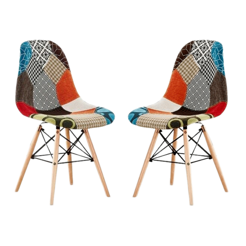 Patchwork Tulip Fabric Dining Chair w/ Wooden Legs & Metal Frame