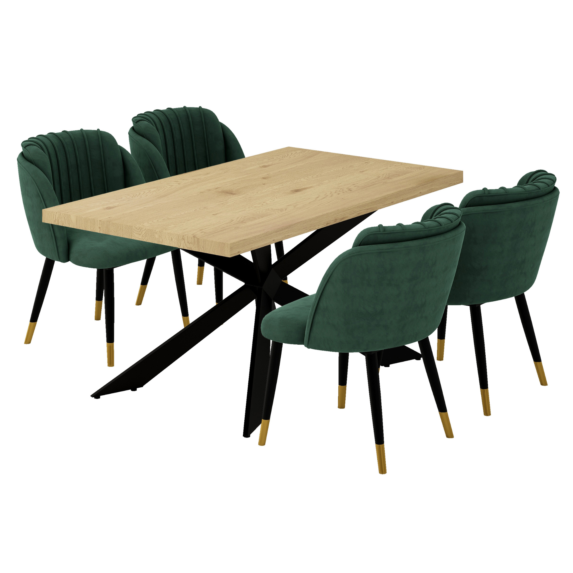 Milano Duke LUX Dining Set | a Oak Dining Table & 4 Dining Chairs with Silver End Caps