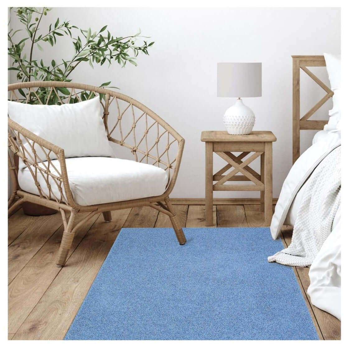 Fiji Sky Blue Washable Solid Shaggy Rug - PN Home