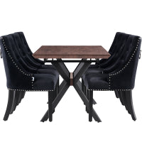 Blaze Walnut Dining Table and Set of 4 Black Windsor Dining Chairs