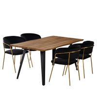 Atarah Rocco LUX 5PCs Dining Set includes an Oak Dining Table and Set of 4 Black Dining Chairs