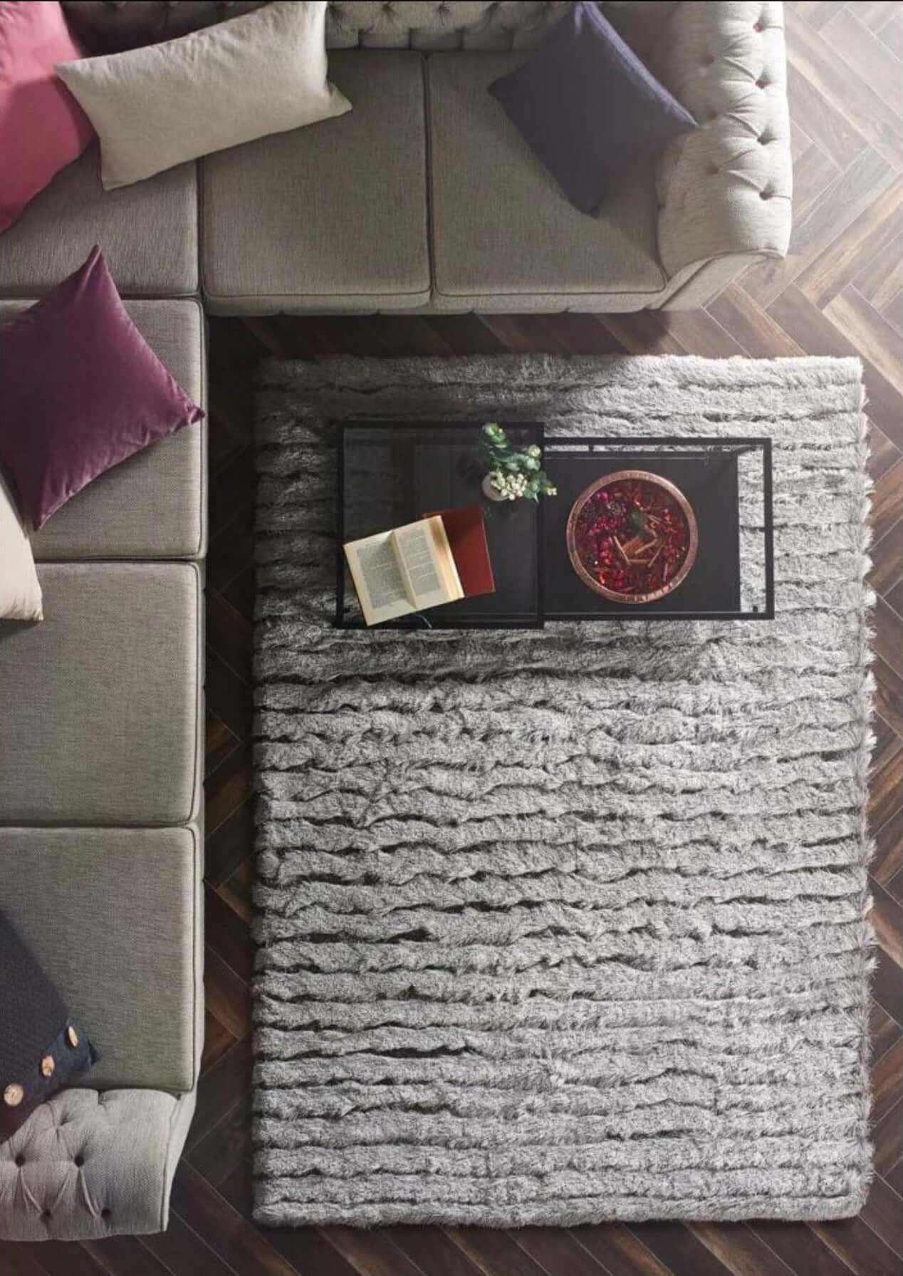 Carved Glamour Silver Grey Shaggy Rug - PN Home