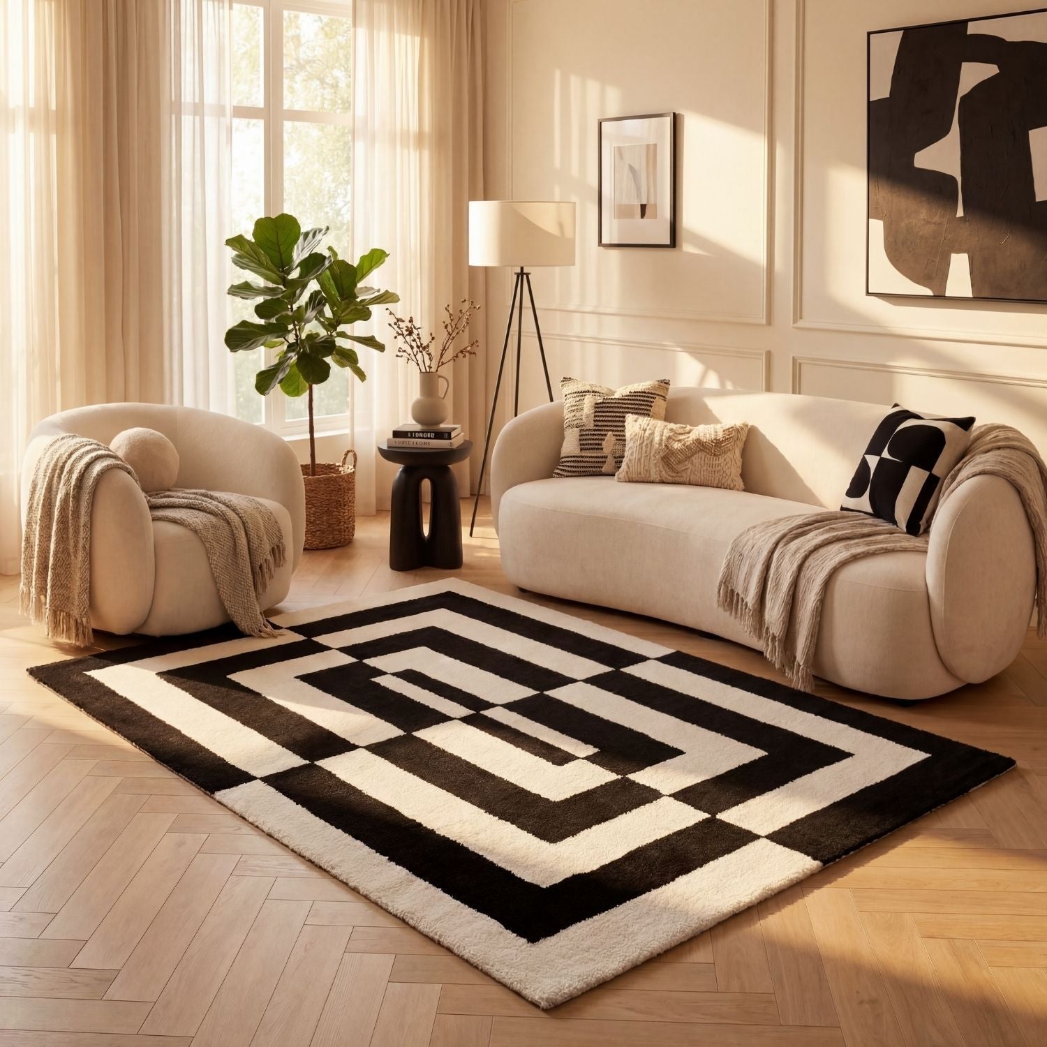 Joli Geometric Black & White Rug - PN Home