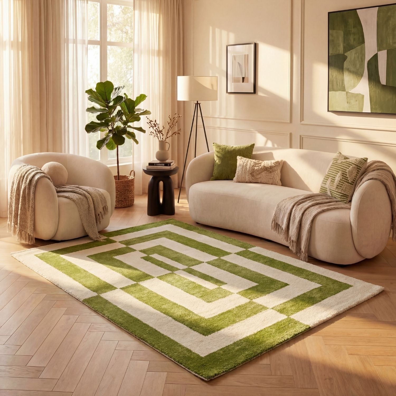 Joli Geometric Green & White Rug - PN Home