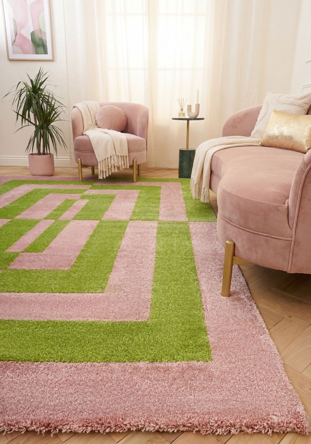 Joli Geometric Green & Pink Rug - PN Home