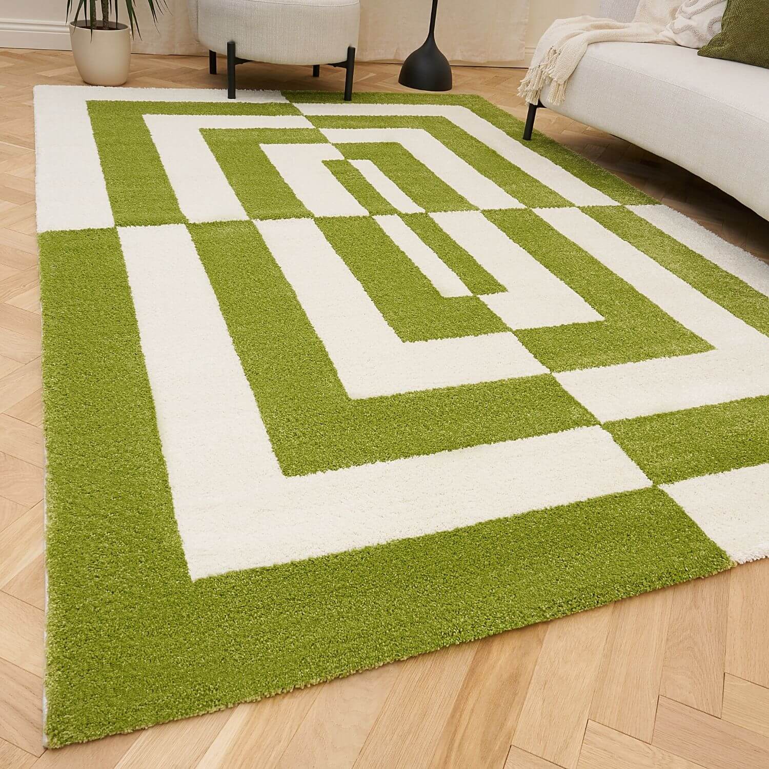 Joli Geometric Green & White Rug - PN Home