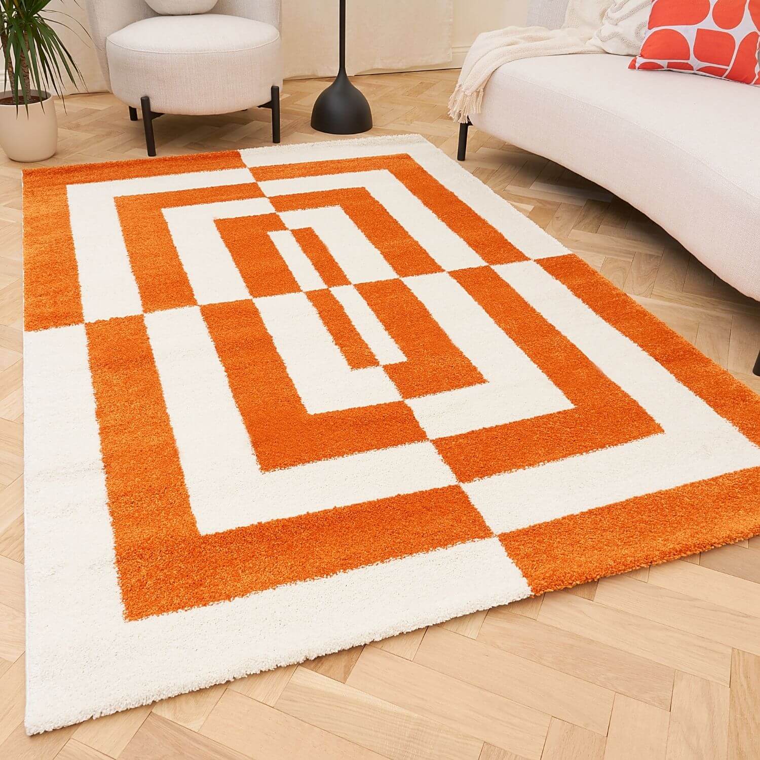 Joli Geometric Orange & White Rug - PN Home