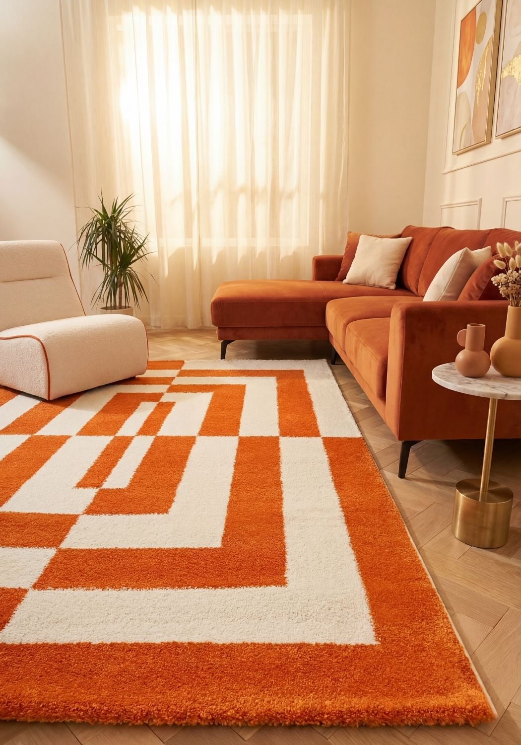Joli Geometric Orange & White Rug - PN Home