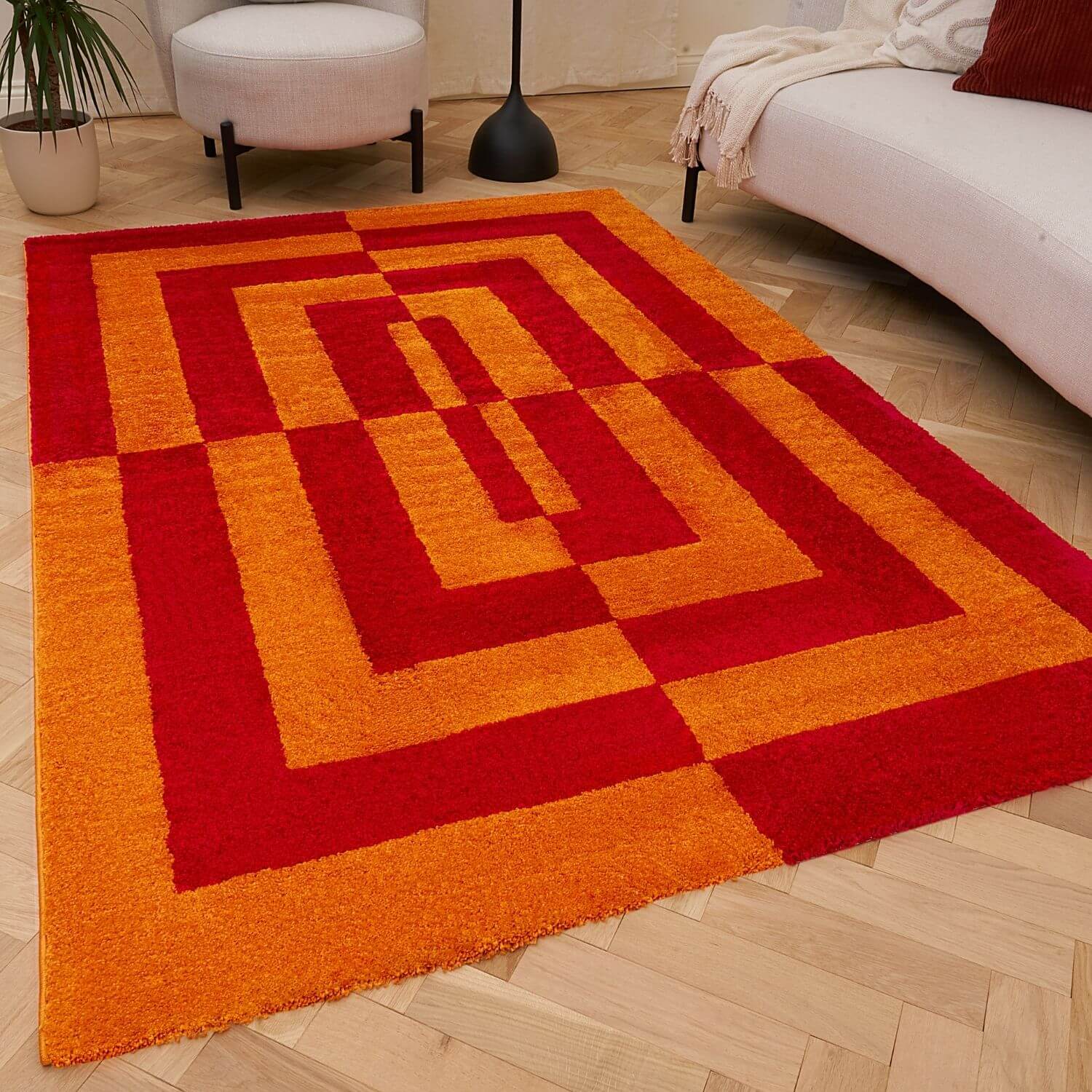 Joli Geometric Red & Orange Rug - PN Home