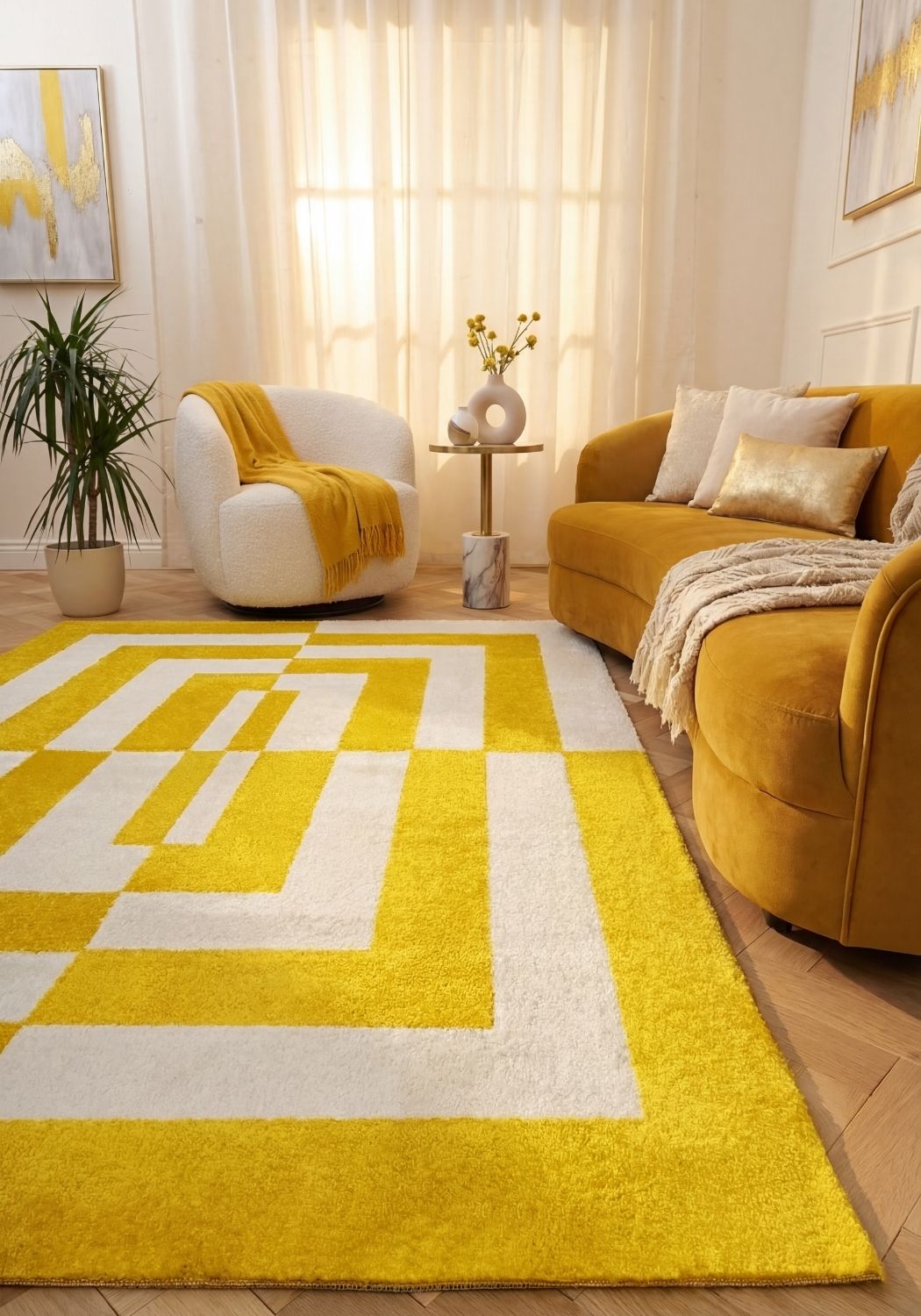 Joli Geometric Yellow & White Rug - PN Home