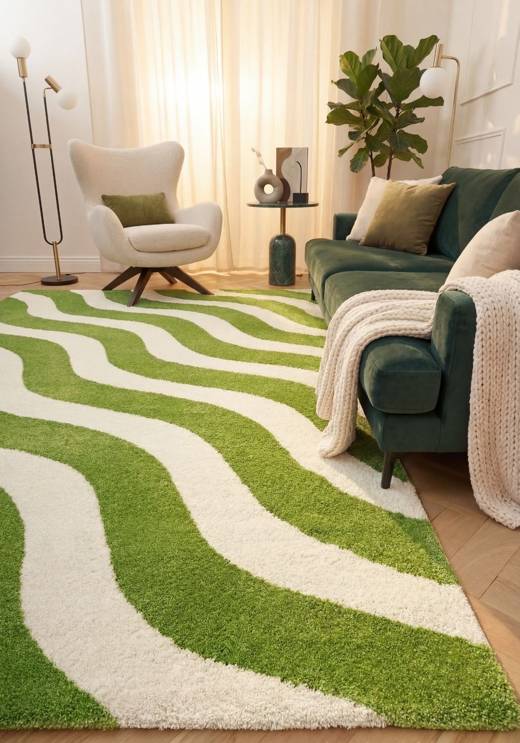 Joli Wave Green & White Rug - PN Home