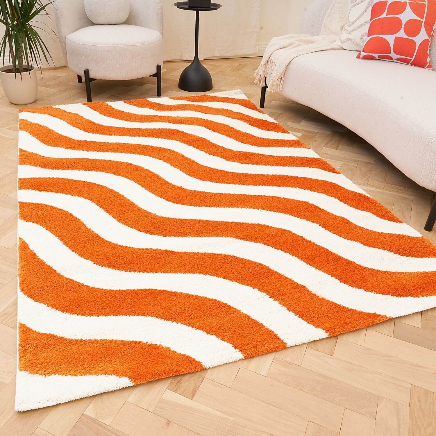 Joli Wave Orange & White Rug - PN Home