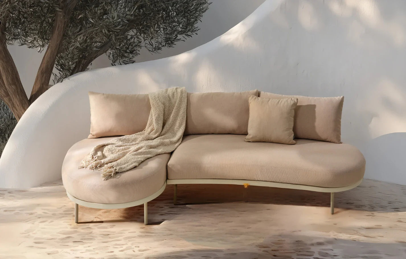 Kiki Beige 3-Seater Organic Garden Chaise Sofa - PN Home