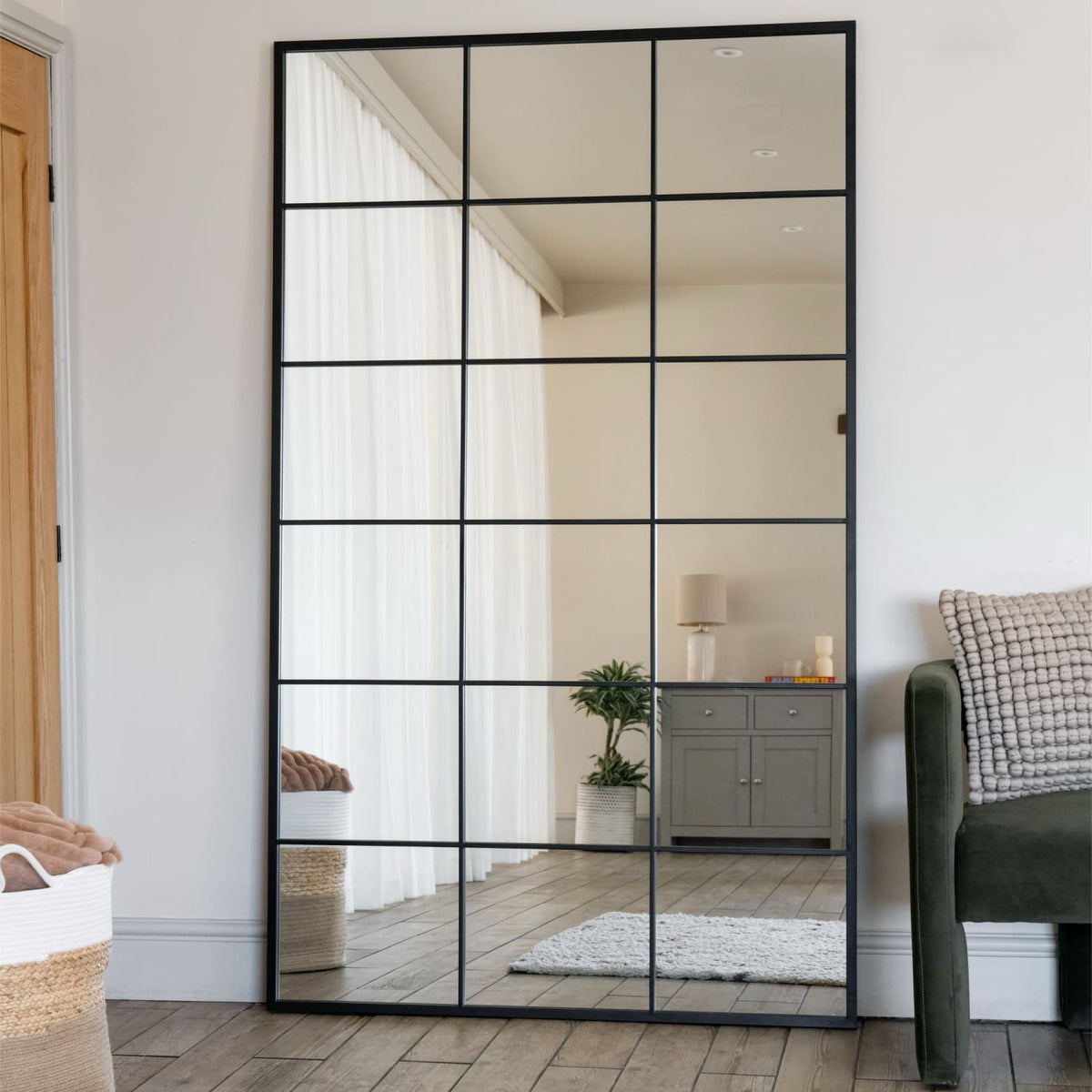 Kyō Full Length Metal Rectangle Lattice Window Mirror 200cm x 120cm