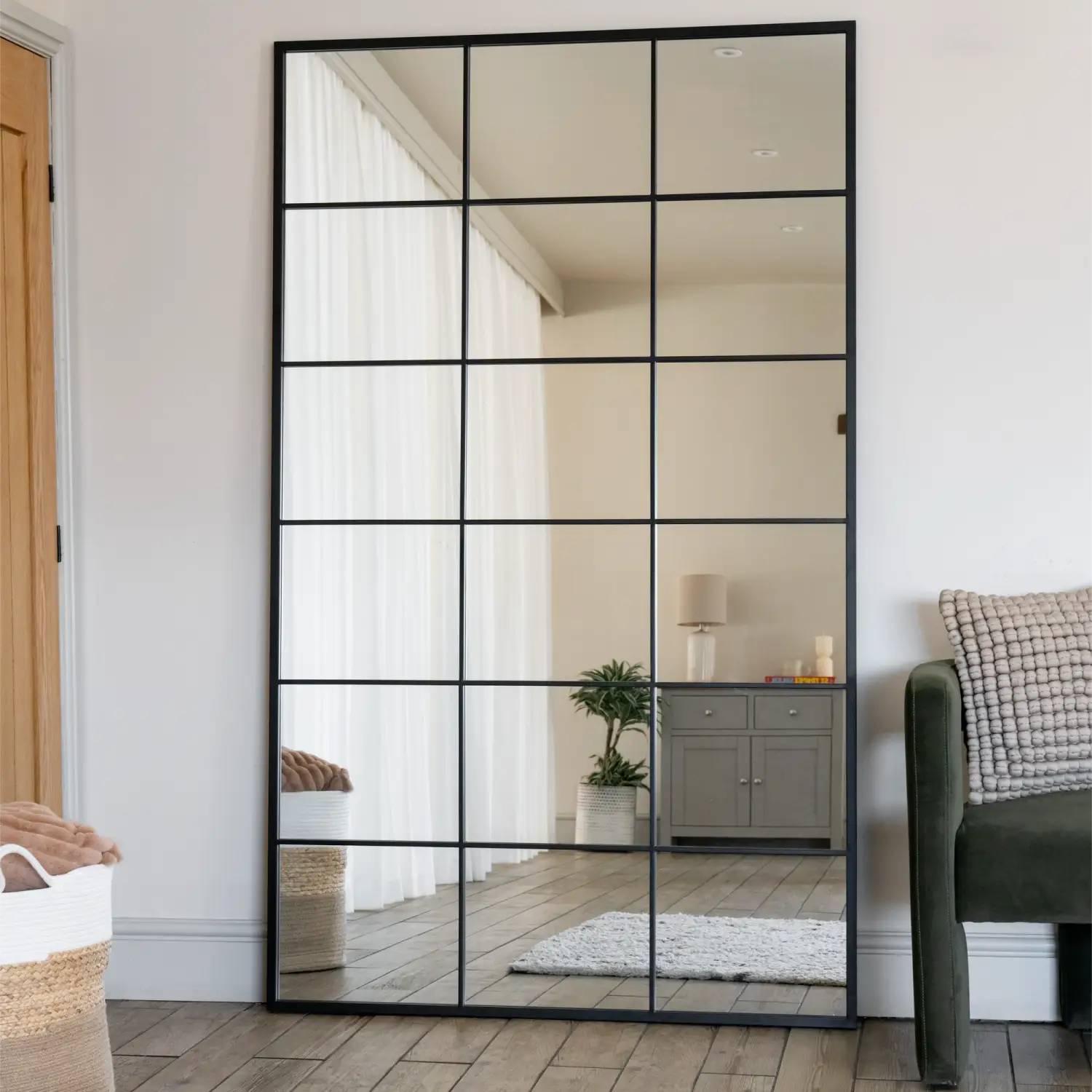 Kyō - Full Length Black Metal Rectangle Lattice Window Mirror - 200cm x 120cm