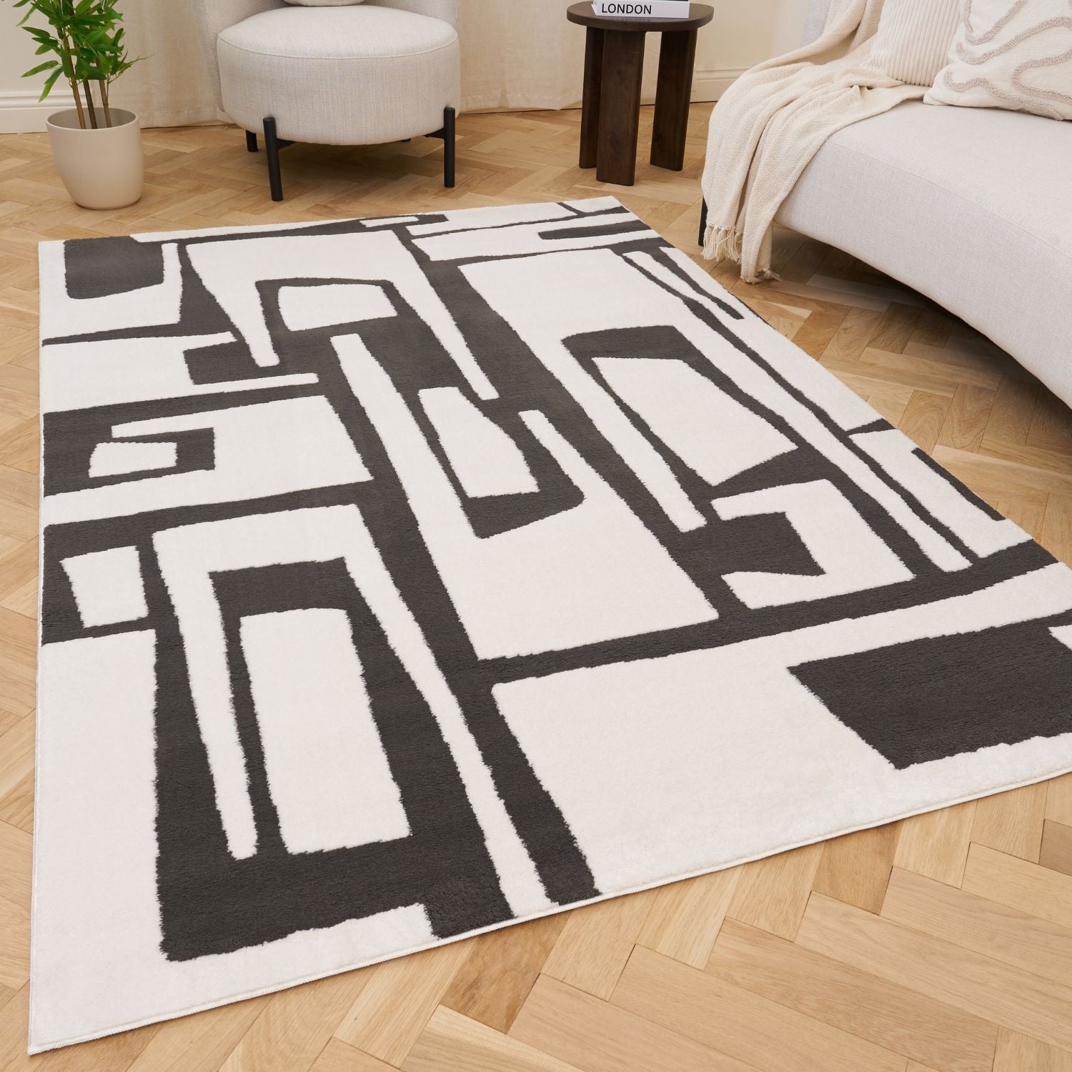 Loft Abstract Dark Grey Rug - PN Home