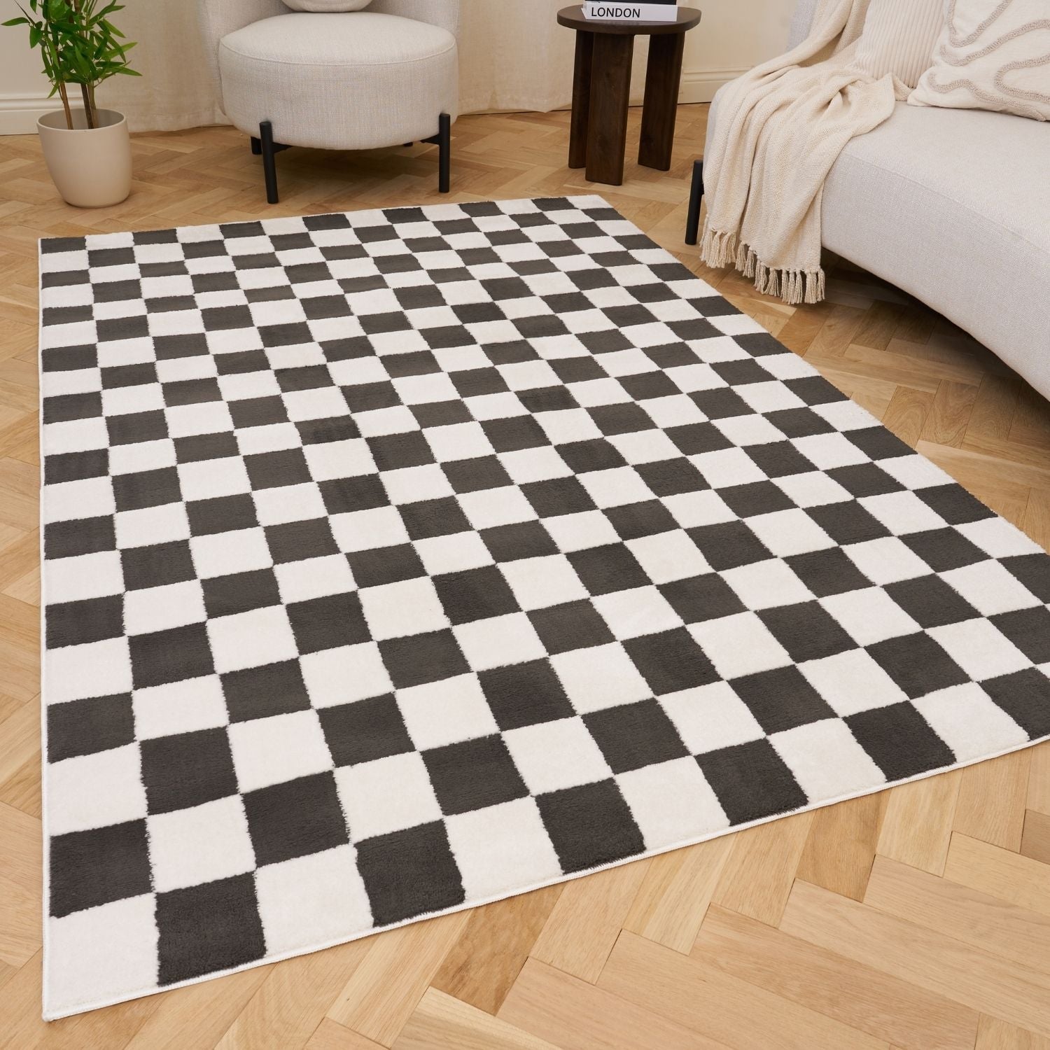 Loft Checkerboard Dark Grey Rug - PN Home