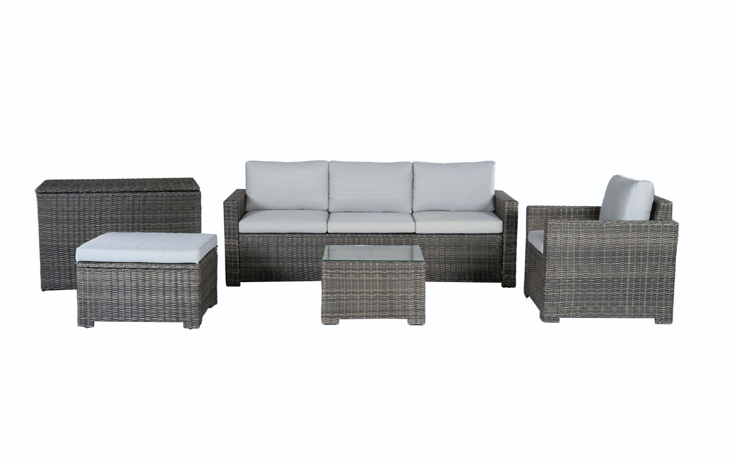Marbella Grey 5 Seater Chaise Garden Sofa Set, Cover and Cushion Box Bundle - PN Home