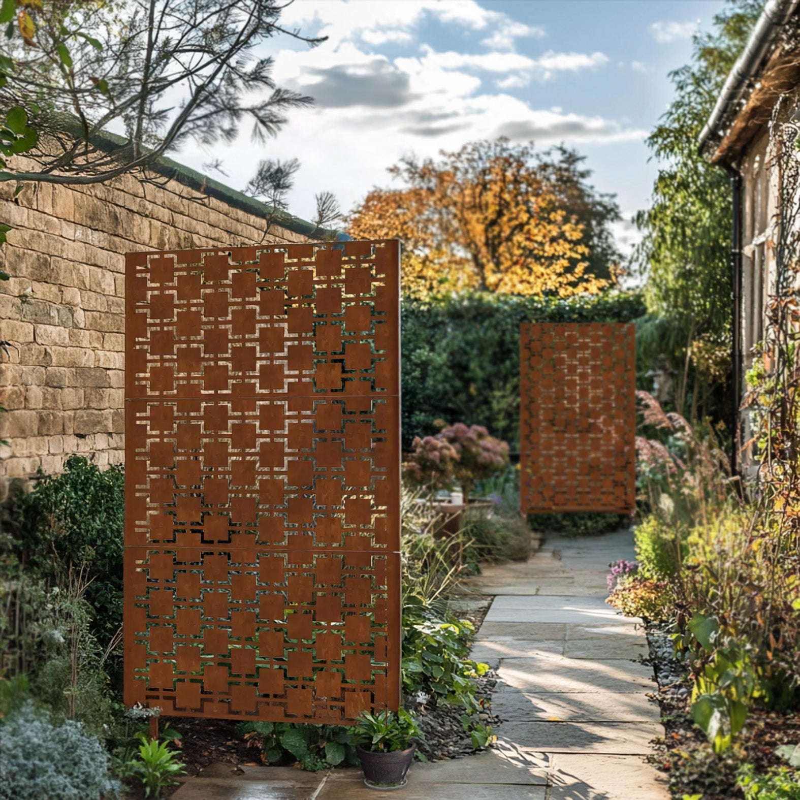 Metal Indoor/Outdoor Privacy Screen with Stand 120cm x 180cm - Squares - PN Home