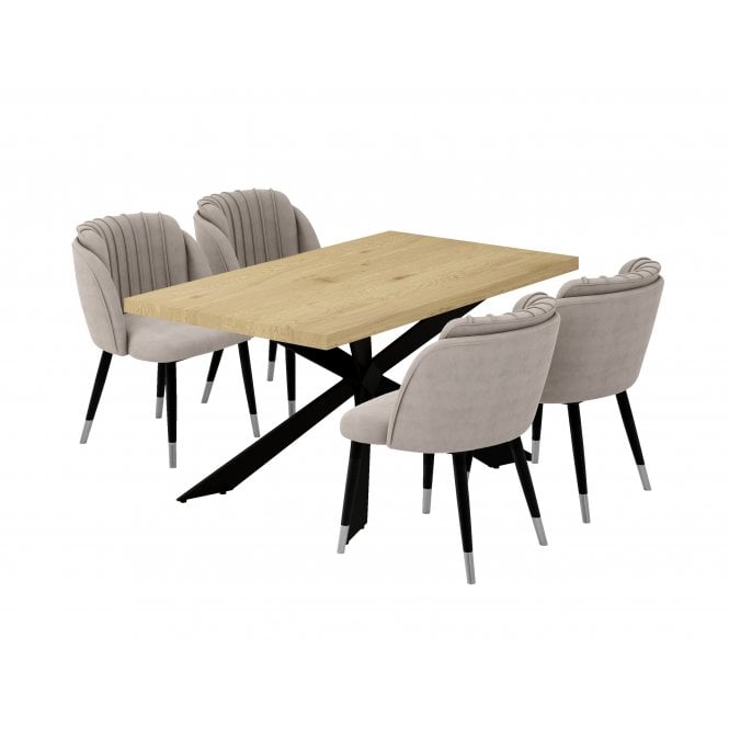 Milano Duke LUX Dining Set Oak Dining Table & 4 Dining Chairs End Caps