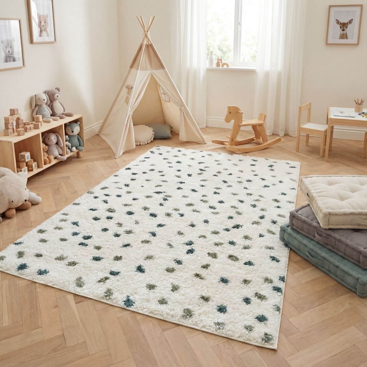 Moodi Shaggy Green Drizzle Rug - PN Home
