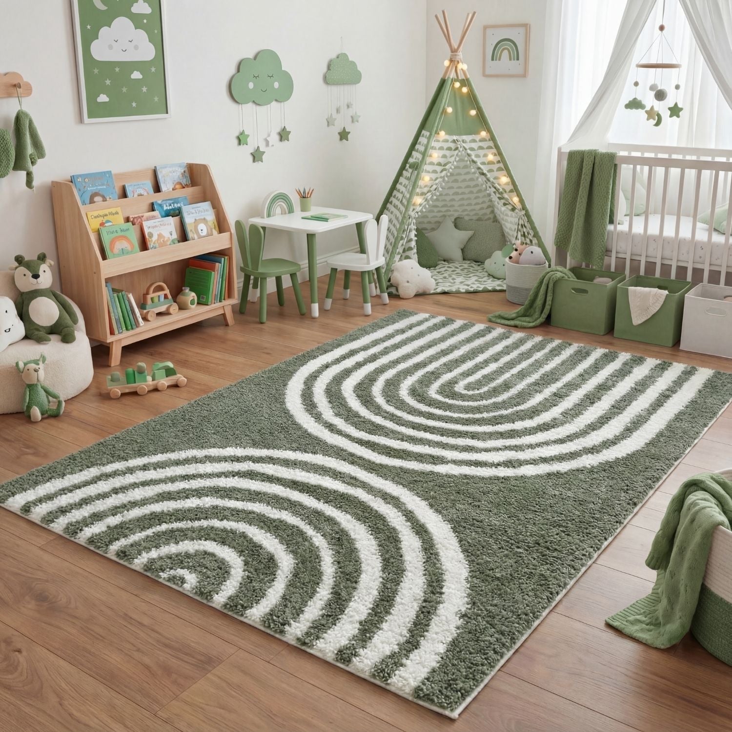 Moodi Shaggy Green Reverie Rug - PN Home