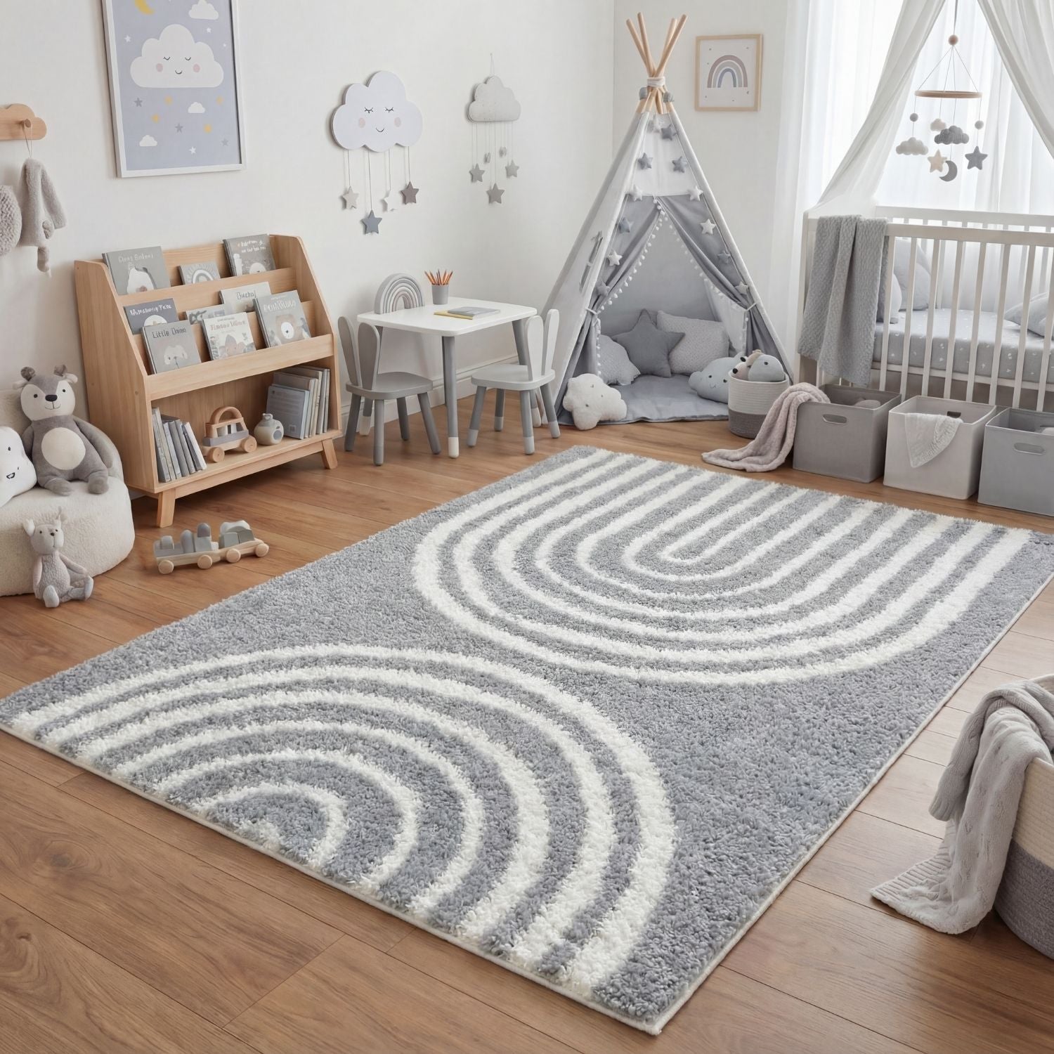 Moodi Shaggy Grey Echo Rug - PN Home