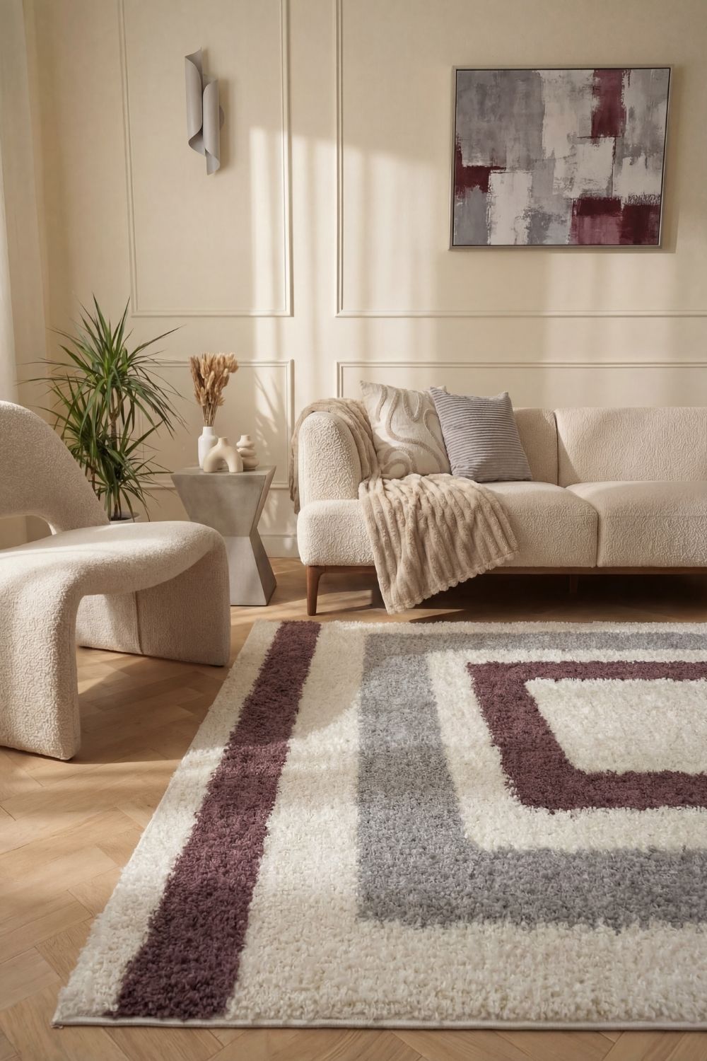 Moodi Shaggy Grey/Purple Contour Rug - PN Home
