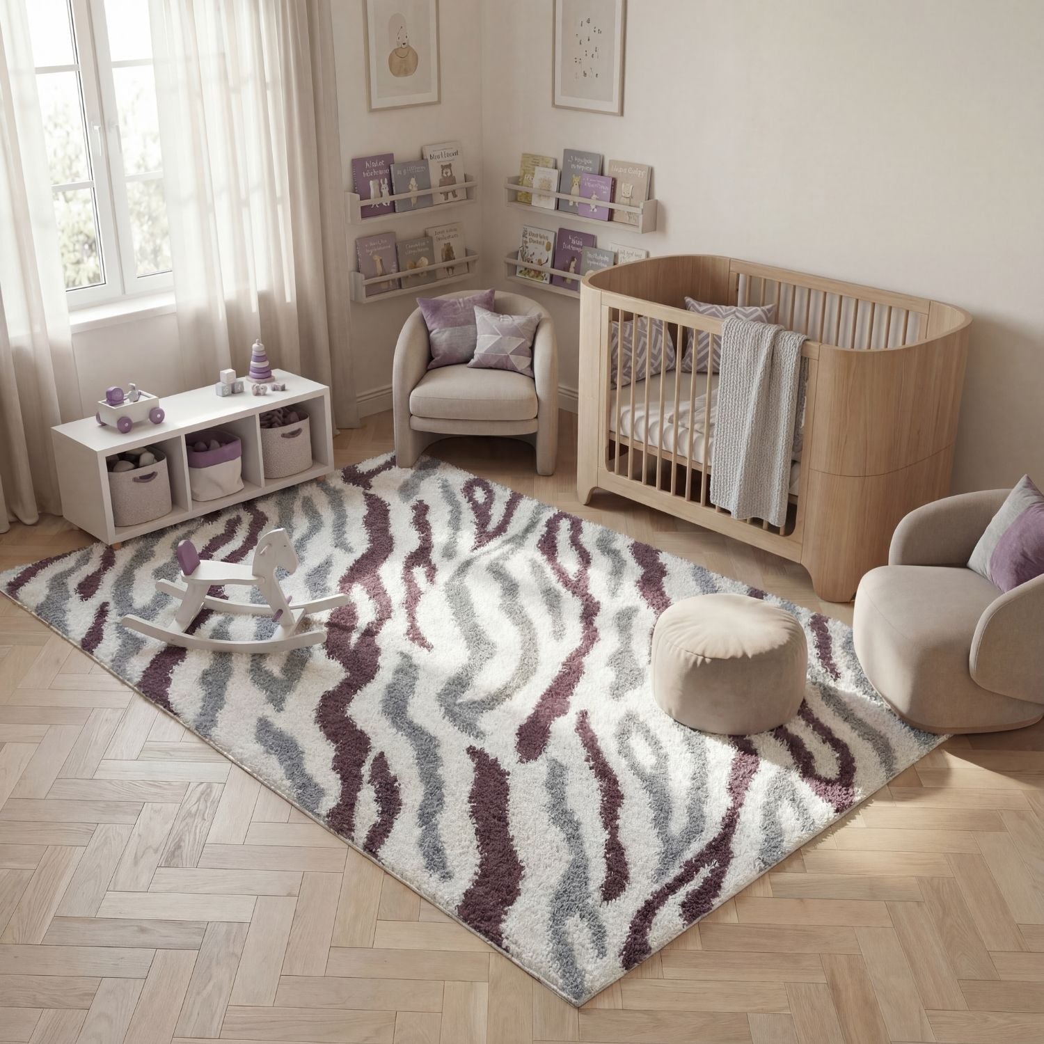 Moodi Shaggy Grey/Purple Mauvine Rug - PN Home