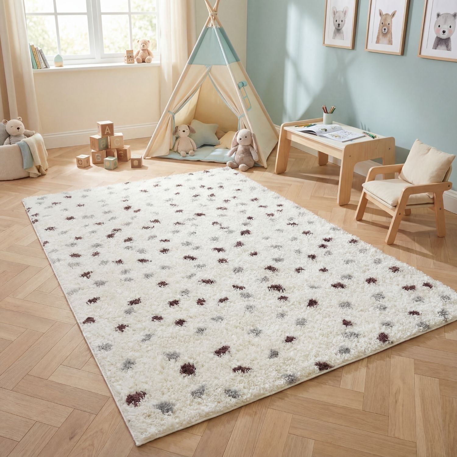 Moodi Shaggy Grey/Purple Plumetis Rug - PN Home