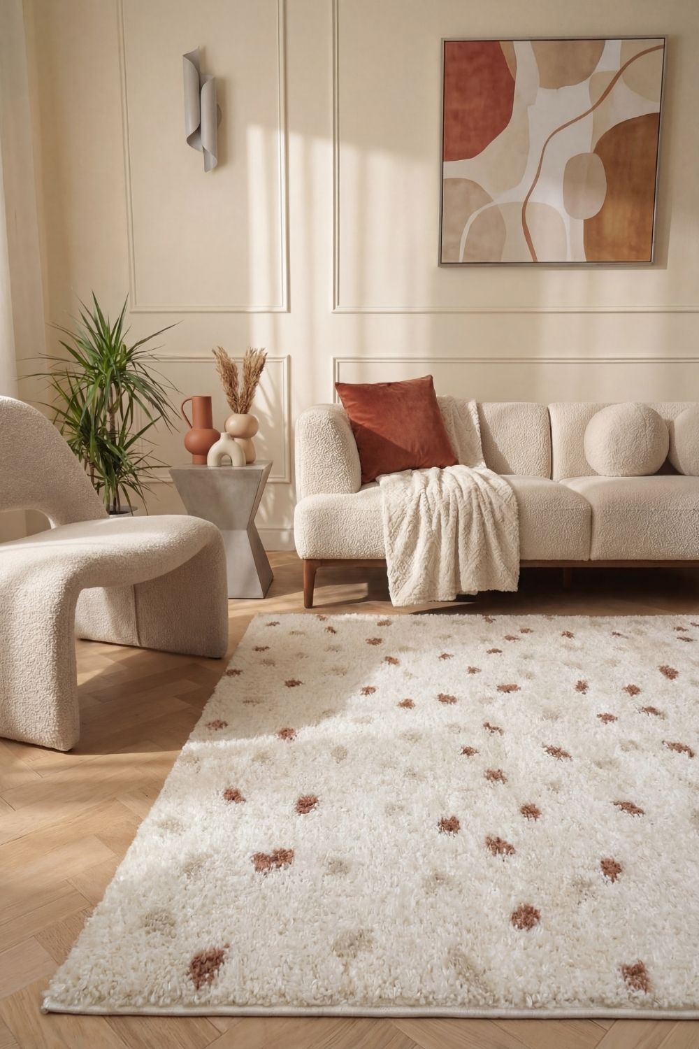 Moodi Shaggy Cream/Terra Biscotti Rug - PN Home
