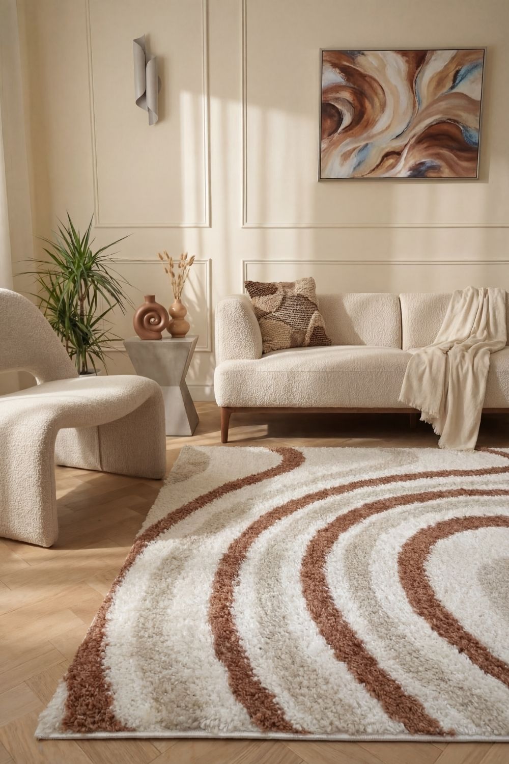 Moodi Shaggy Cream/Terra Sunhaze Rug - PN Home