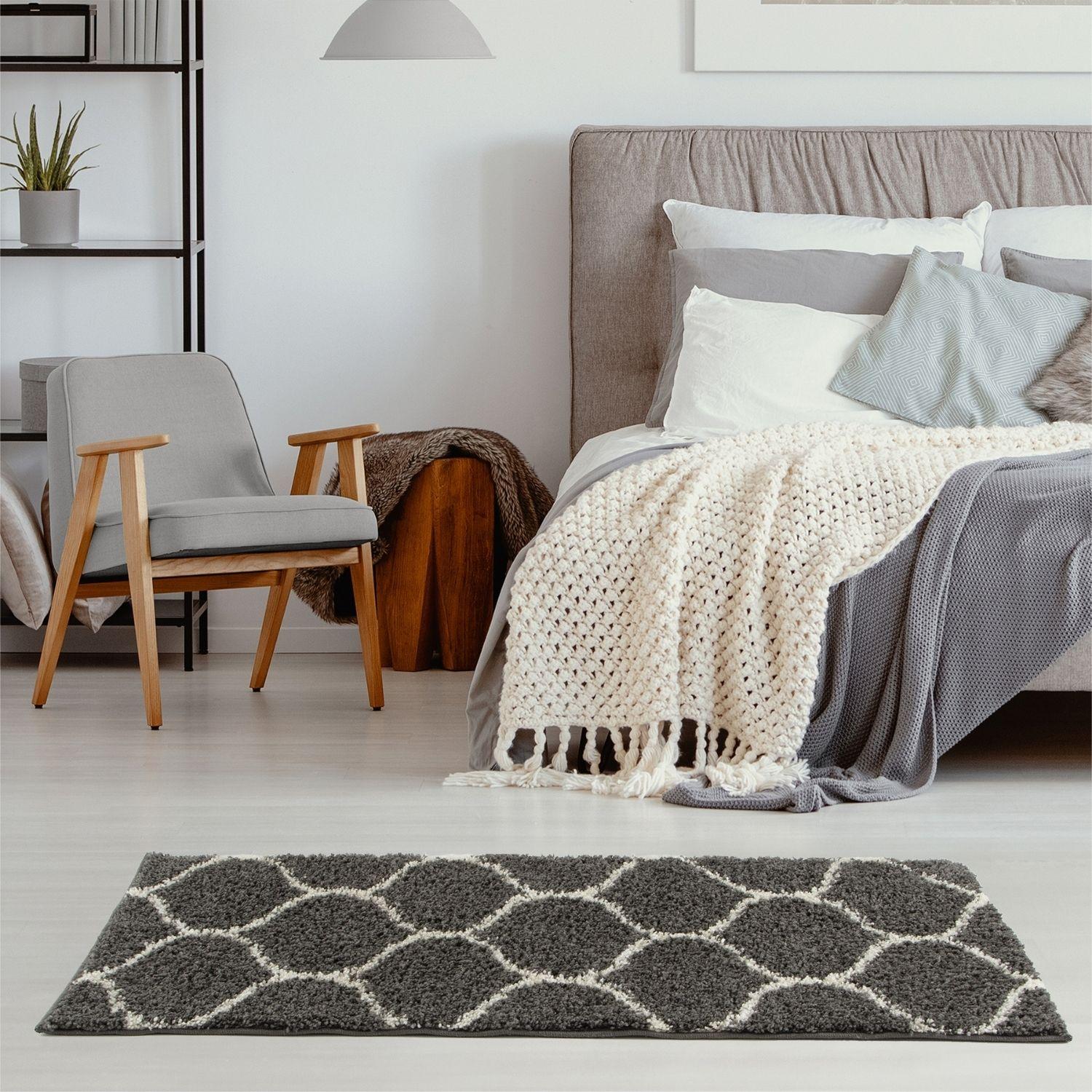Moroccan Dark Grey Shaggy Rug | 640 - PN Home