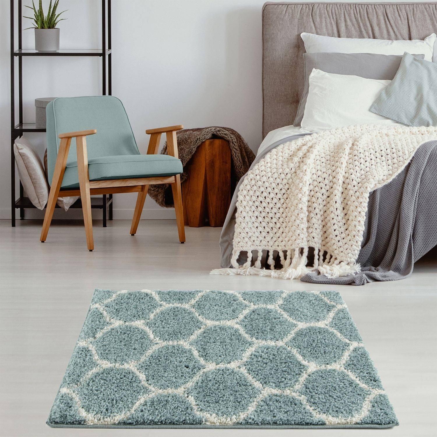 Moroccan Duck Egg Blue Shaggy Rug | 650 - PN Home