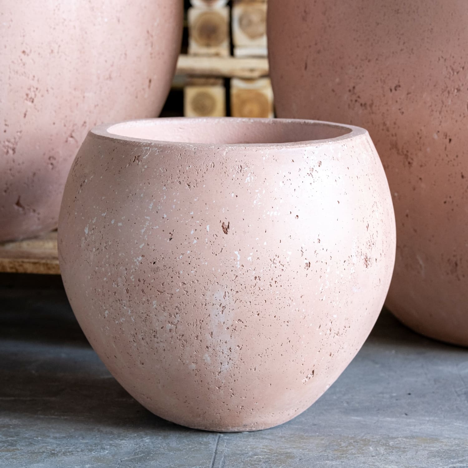 Orbello Blushstone – 35cm Medium Concrete Sphere Planter – Round Plant Pot