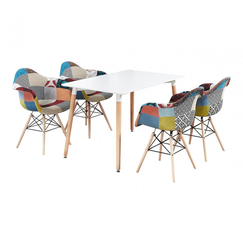 Patchwork Halo Dining Table Set 4 Chairs
