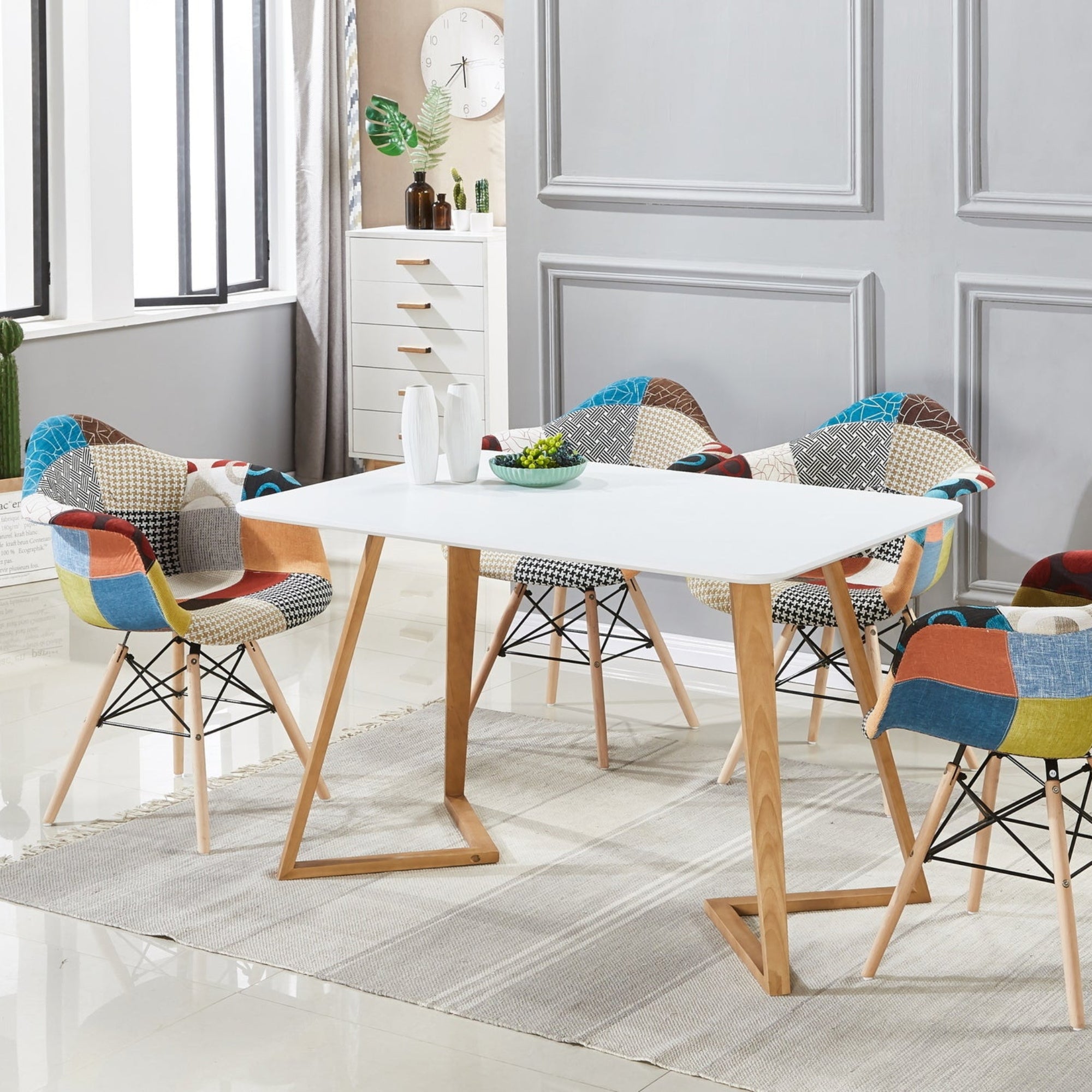 Patchwork Eiffel Tub Chair Fabric Upholstery - Wooden Legs with Metal Frame - PN Home