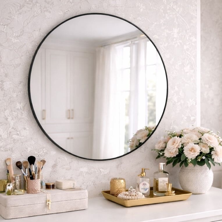 Rei - Round Black Metal Circle Mirror - 70cm x 70cm - PN Home