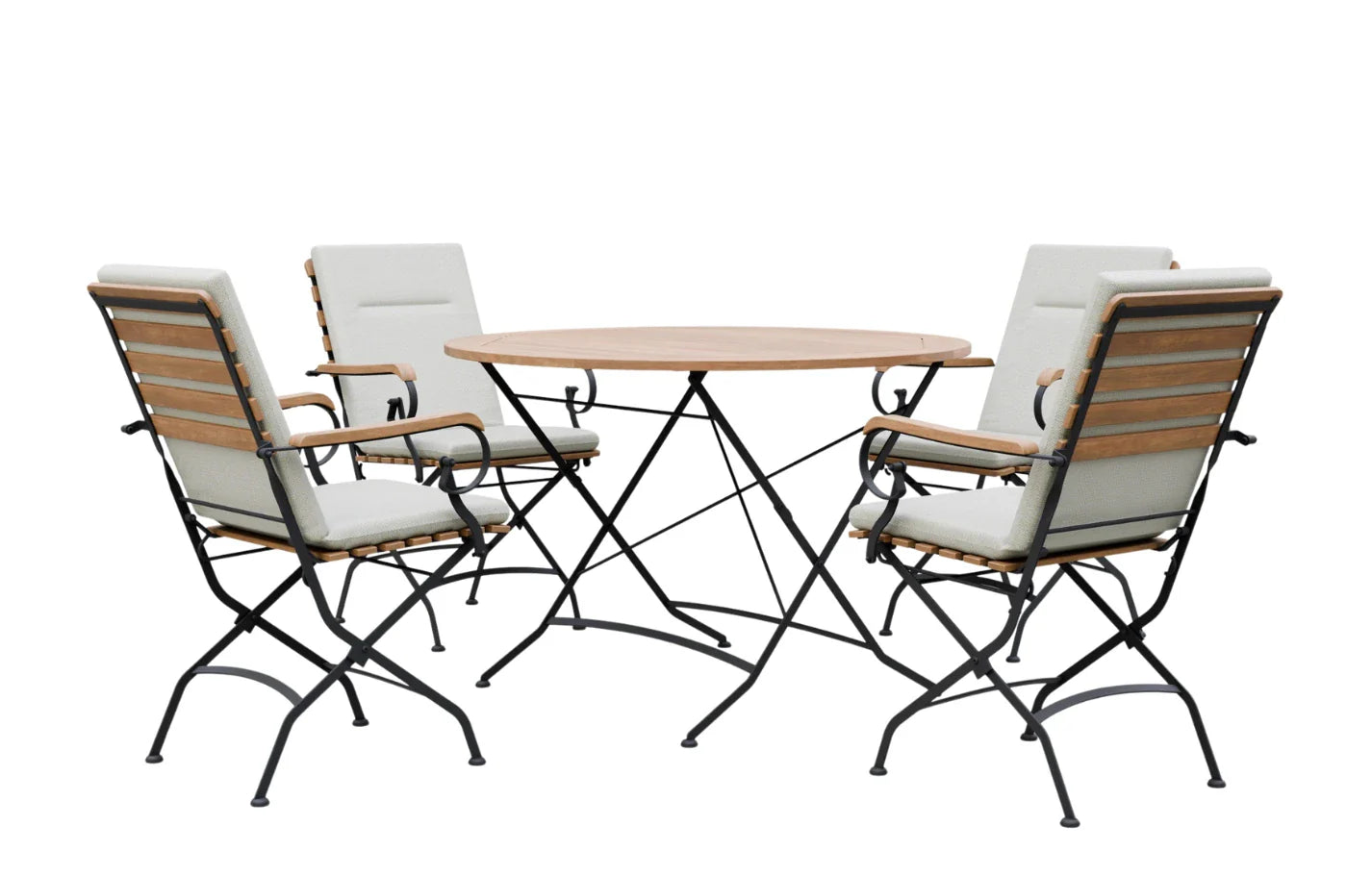 Sicily 4 Seater Teak and Wrought Iron Round 110cm Garden Dining Set - PN Home
