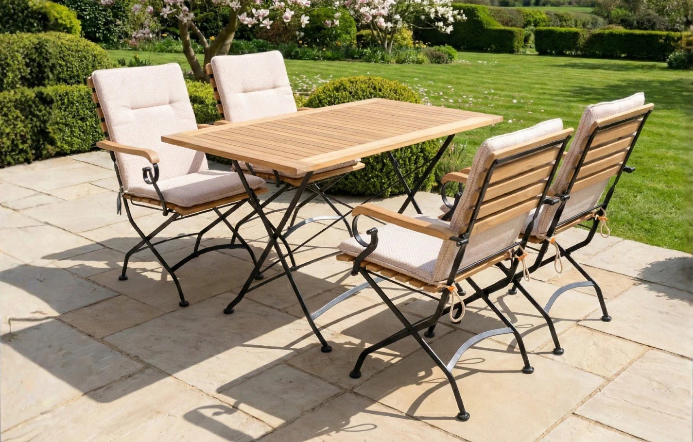 Sicily 4 Seater Teak and Wrought Iron Rectangular 120cm Garden Dining Set - PN Home