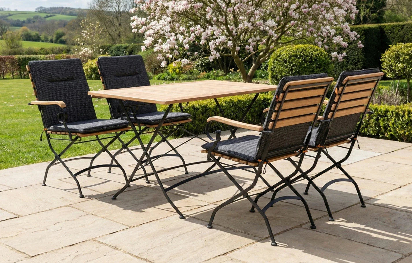 Sicily 4 Seater Teak and Wrought Iron Rectangular 120cm Garden Dining Set - PN Home