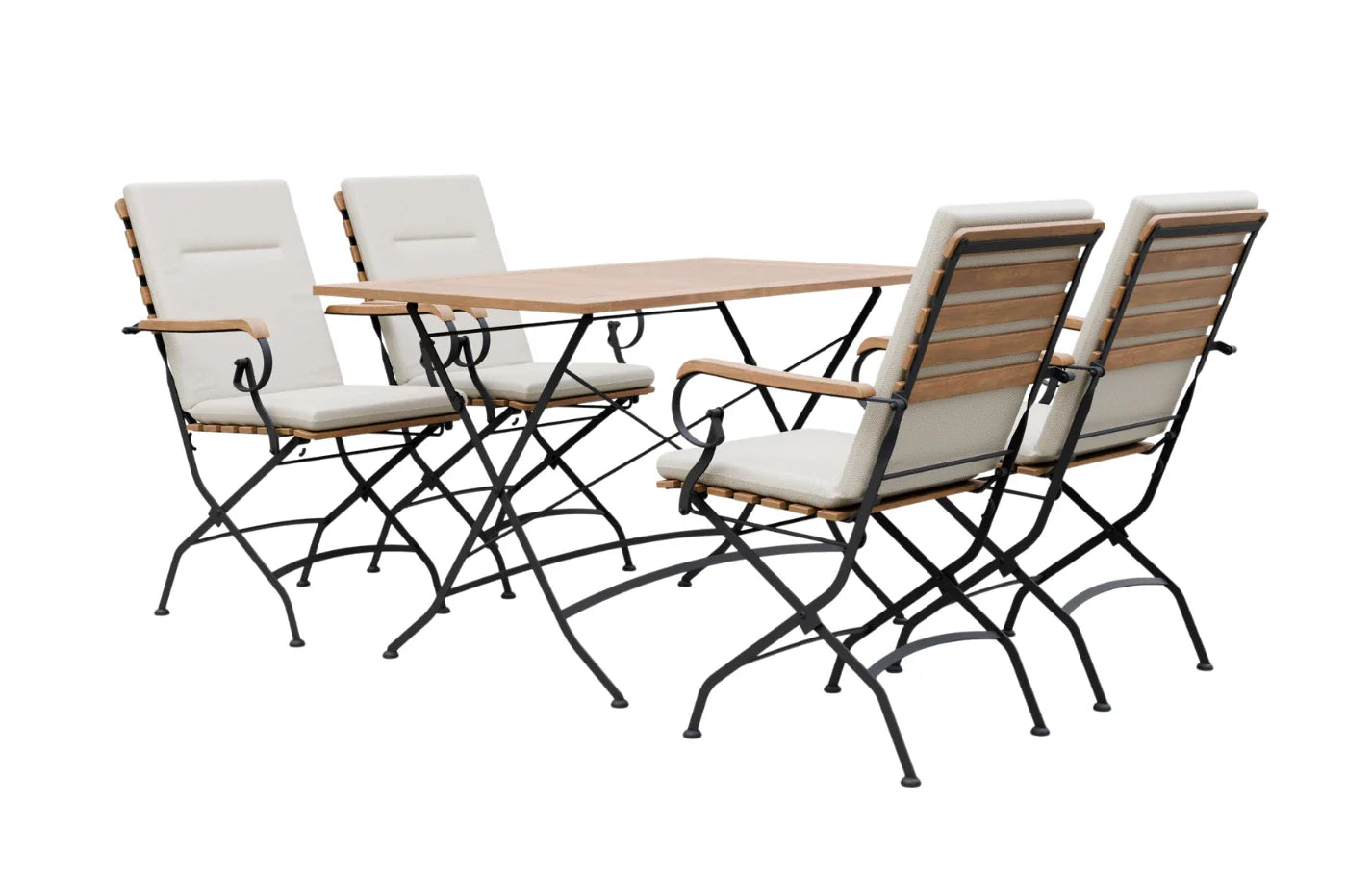 Sicily 4 Seater Teak and Wrought Iron Rectangular 120cm Garden Dining Set - PN Home