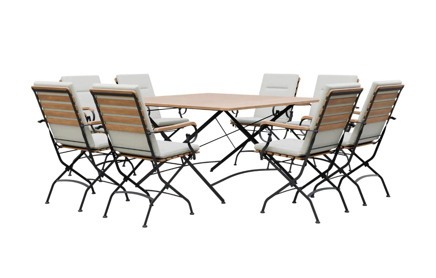 Sicily 8 Seater Teak and Wrought Iron Square 140cm Garden Dining Set - PN Home