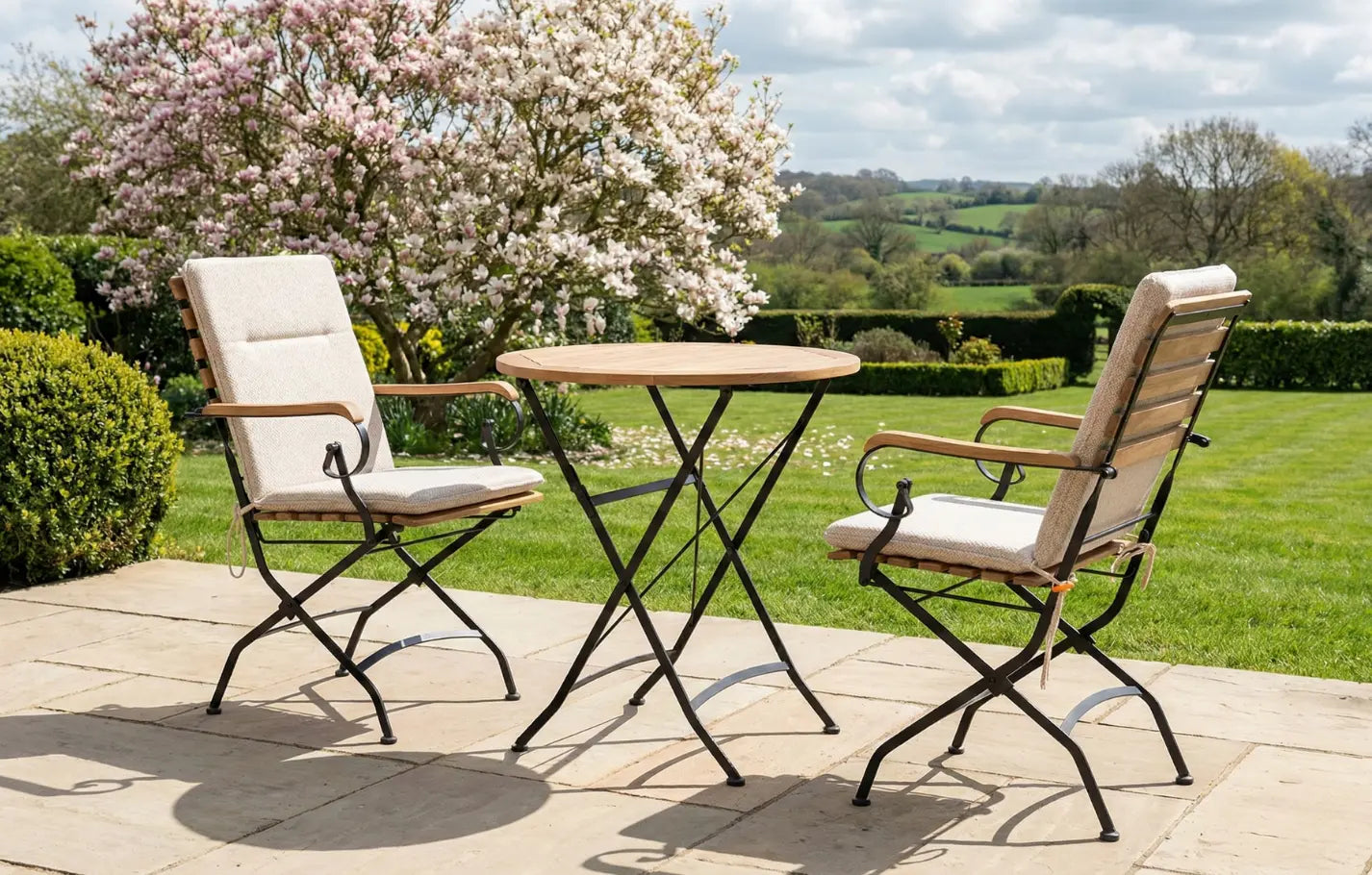 Sicily 2 Seater Teak and Wrought Iron Round 70cm Garden Dining Set - PN Home