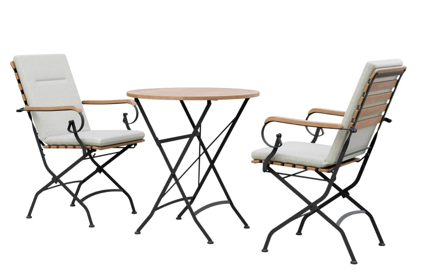 Sicily 2 Seater Teak and Wrought Iron Round 70cm Garden Dining Set - PN Home