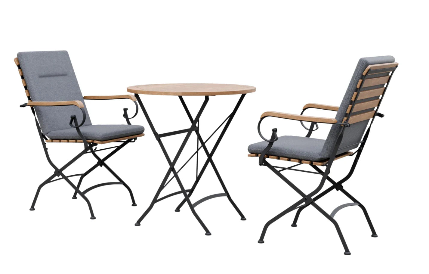 Sicily 2 Seater Teak and Wrought Iron Round 70cm Garden Dining Set - PN Home