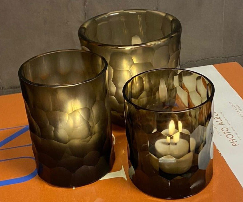 QUARTZ Candleholder- H12 D15 cm - INDIGO SMOKE